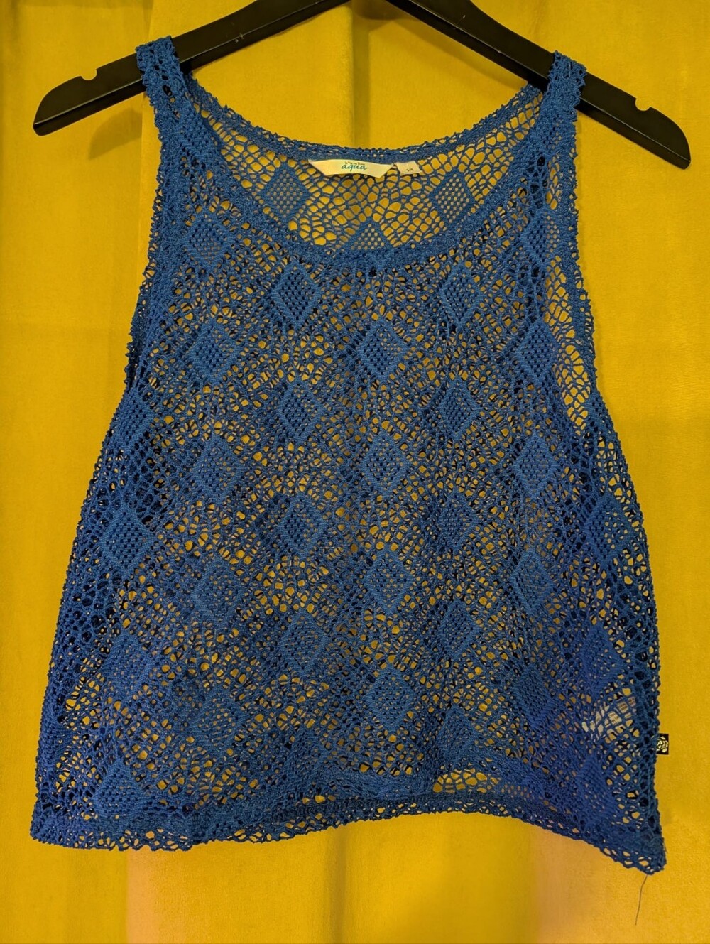 La Vie en Rose Aqua Blue Crochet Knit Mesh Tank Top S/P
